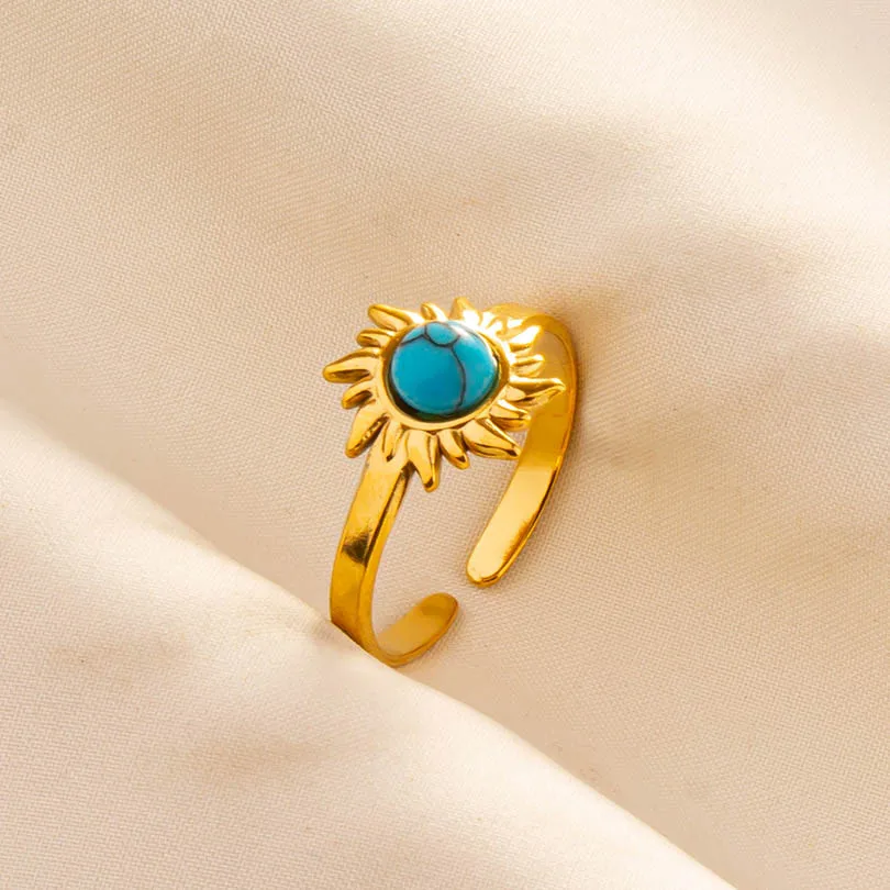 Gold Plated Bohemian Turquoise Open Ring 6