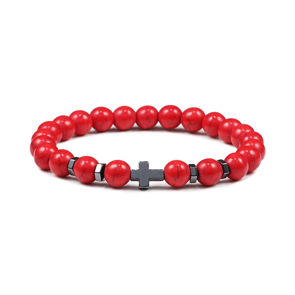 Unisex Natural Stone Cross Bracelet 5