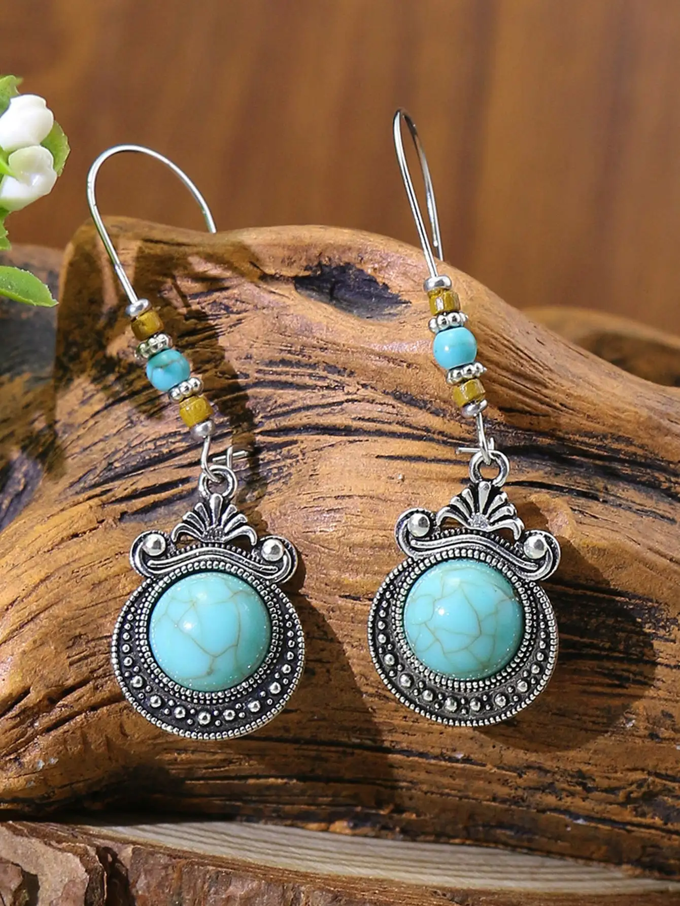 Vintage Turquoise Inlaid Earrings 3