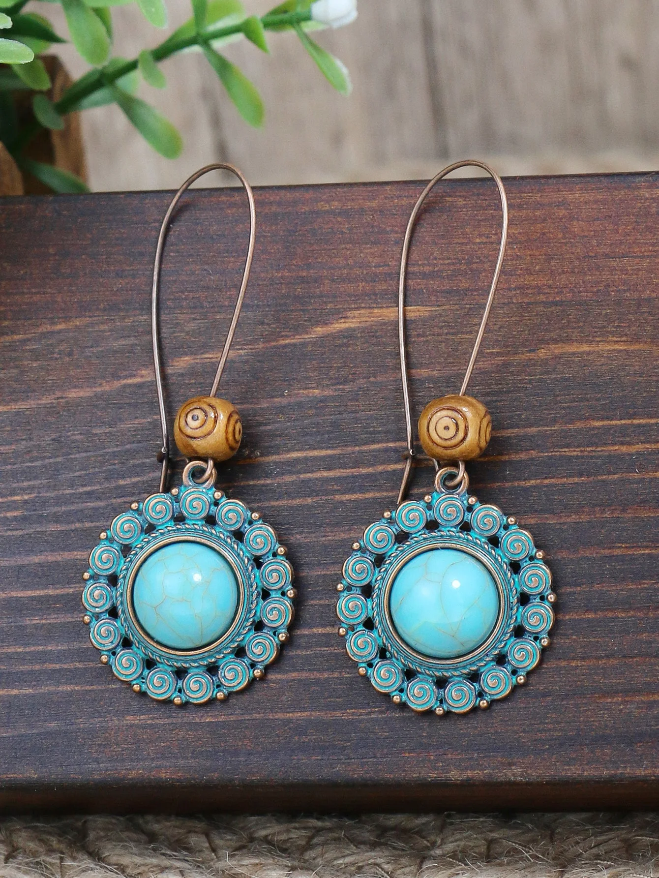 Vintage Turquoise Inlaid Earrings 5