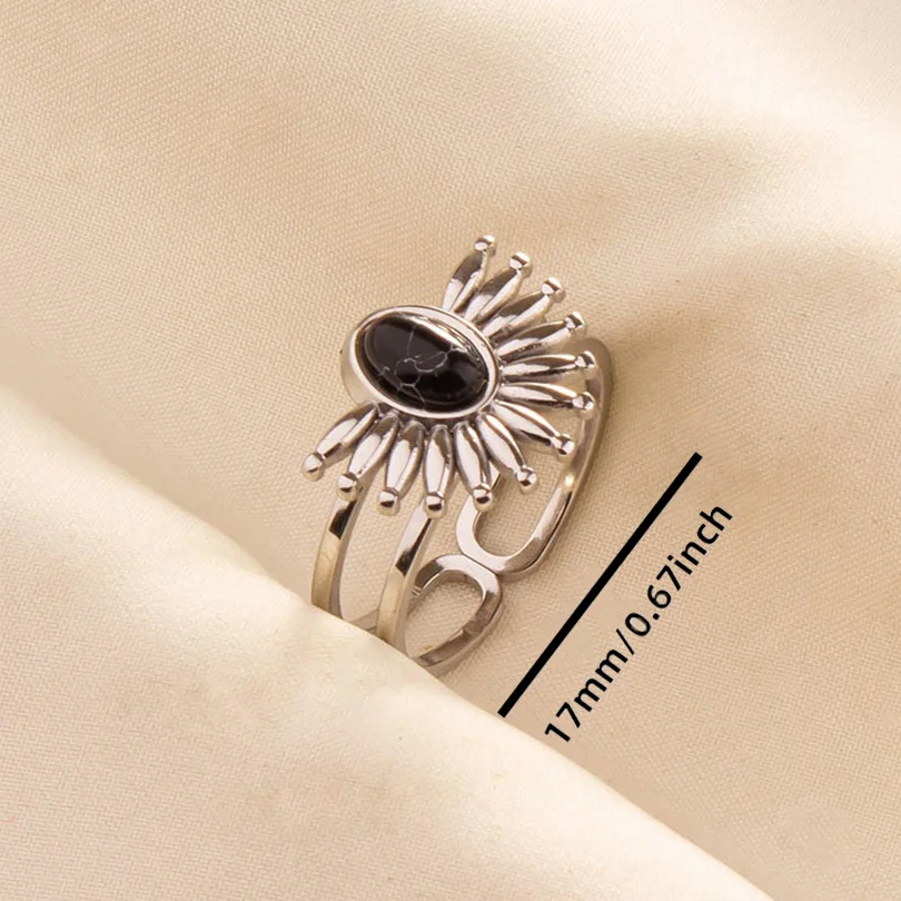Stainless Steel Black Stone Open Ring 3